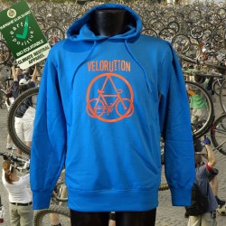 Velorution, homme sweat capuche bio-equitable bleu