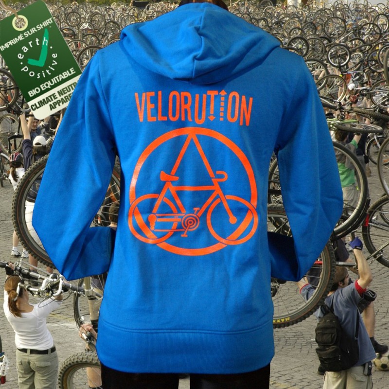 Velorution,fille dos sweat capuche bio-equitable bleu