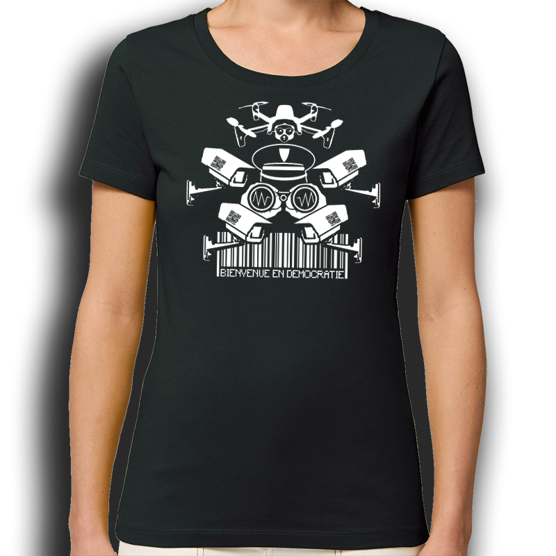 BIENVENUE EN DÉMOCRATIE t-shirt taille féminine en coton bio-équitable